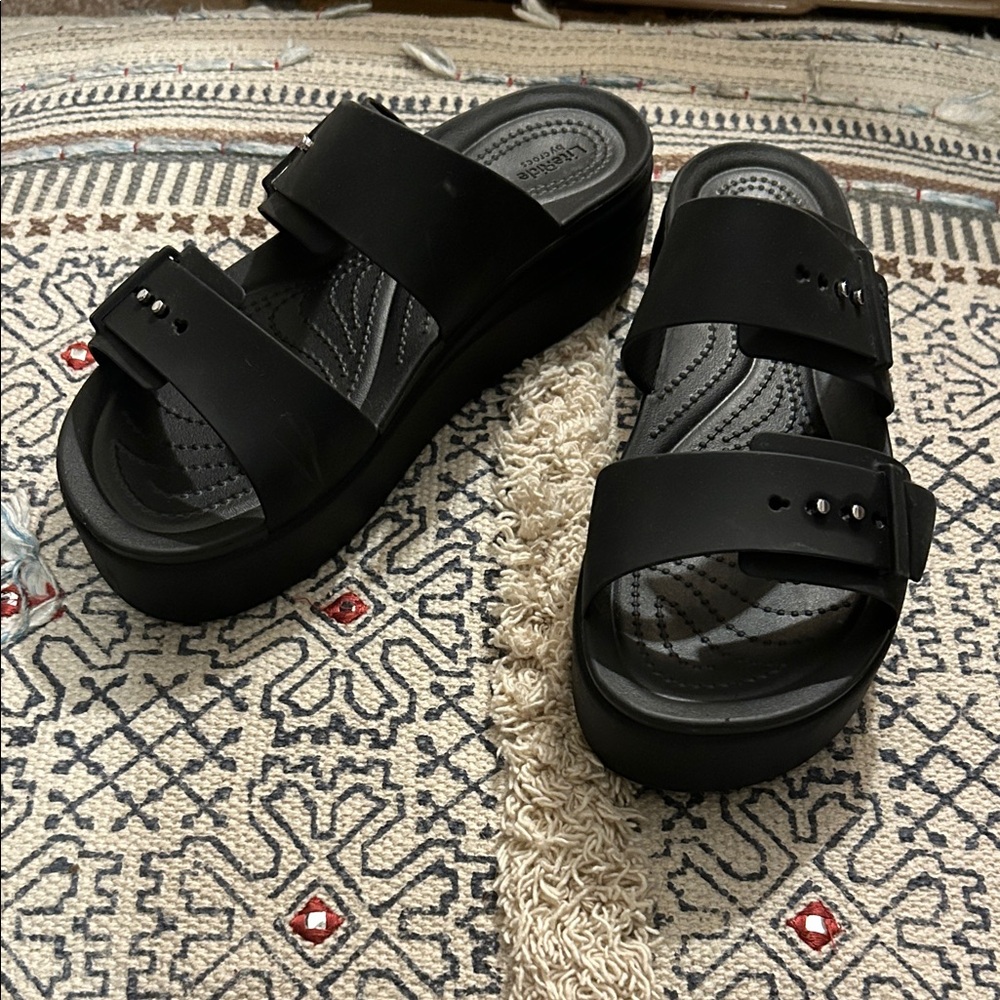CROCS Black Double-Strap Platform Sandals